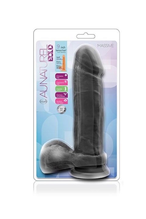 Silikonowe gładkie czarne dildo z przyssawką 23 cm