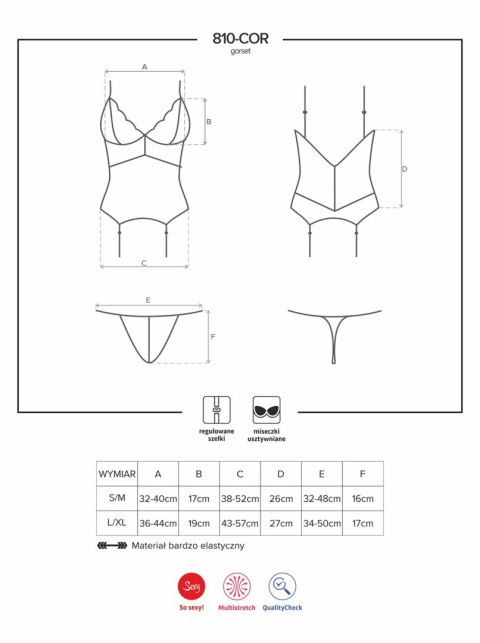 Koronkowy gorset stringi komplet obsessive l/xl