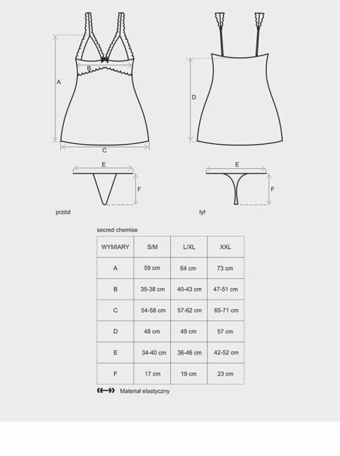 Satynowa sex koszulka stringi komplet secred l/xl